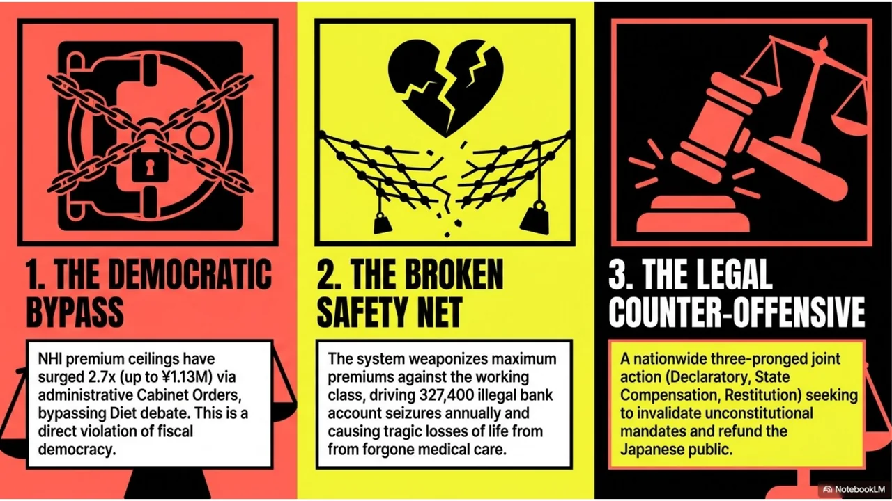 Slide 2 of 15. Executive summary: the democratic bypass, the broken safety net, and the legal counter-offensive.