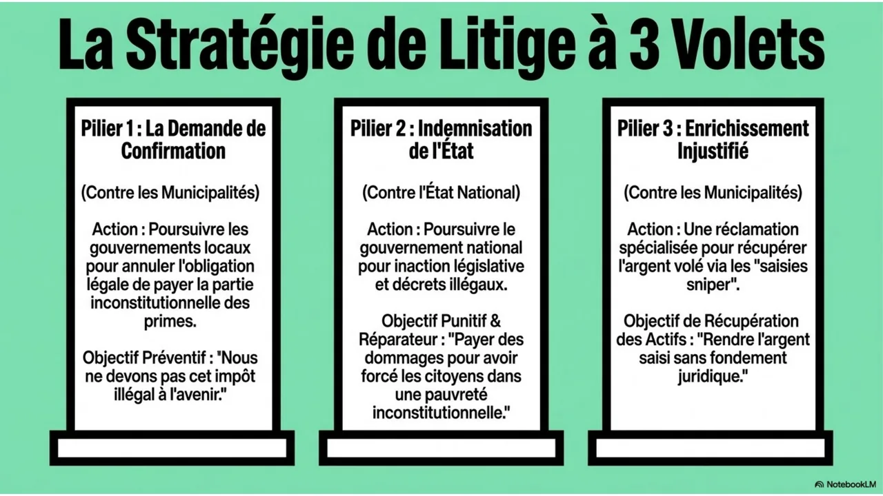 Diapositive 13 sur 15. La stratégie de litige à trois volets.