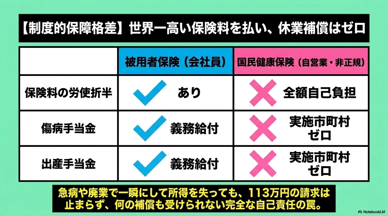 スライド 8/15. 制度的保障格差。日本一高い保険料を払いながら、休業補償はゼロ。