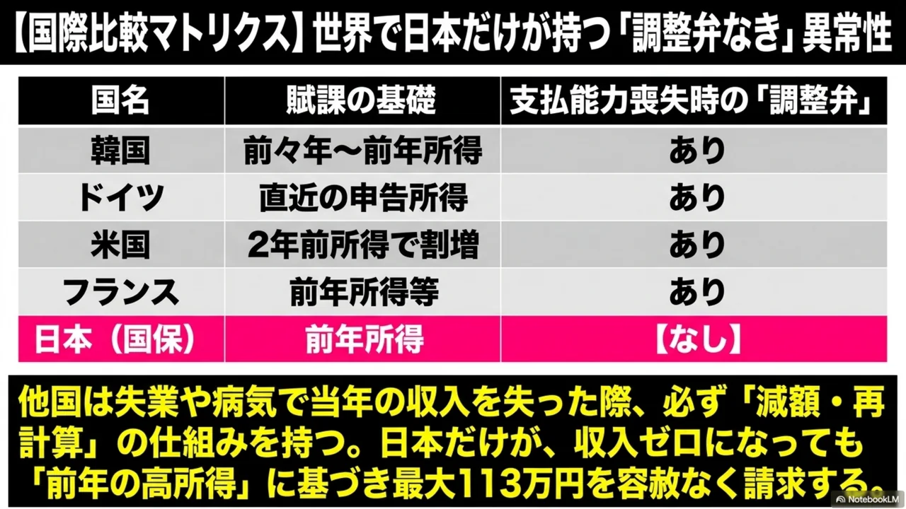 スライド 11/15. 国際比較マトリクス。世界で日本だけが持つ「調整弁のなさ」。