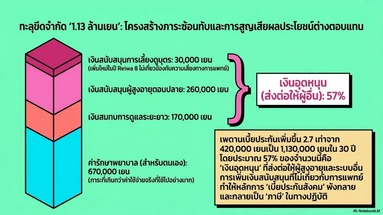 สไลด์ที่ 4 จาก 15. ทะลุขีดจำกัด 1.13 ล้านเยน โครงสร้างภาระซ้อนทับและการสูญเสียผลประโยชน์ต่างตอบแทน