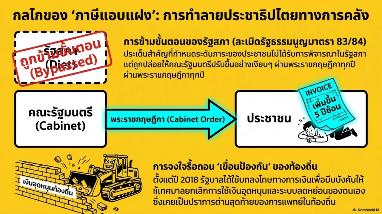 สไลด์ที่ 5 จาก 15. กลไกของภาษีแอบแฝง การทำลายประชาธิปไตยทางการคลัง