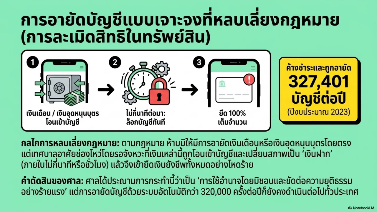 สไลด์ที่ 9 จาก 15. การอายัดบัญชีแบบเจาะจงที่หลบเลี่ยงกฎหมาย การละเมิดสิทธิในทรัพย์สิน