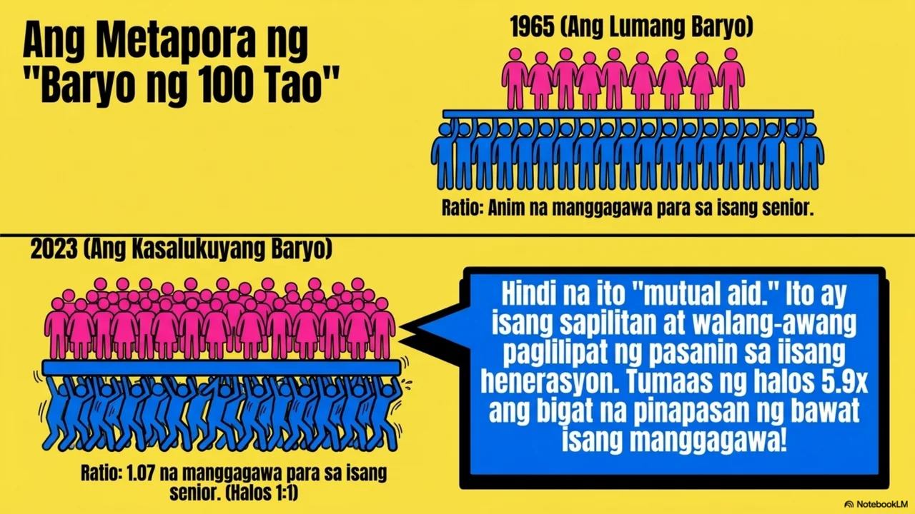 Slide 3 ng 14. Ang metapora ng nagbabagong baryo ng 100.