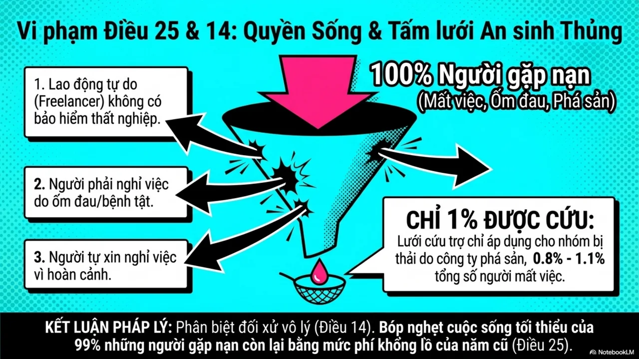 Trang 11 trên 15. Vi phạm Điều 25 và 14: quyền sống và tấm lưới an sinh thủng.
